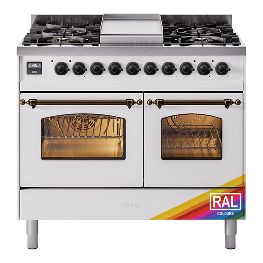 ILVE Nostalgie II 40" RAL Dual Fuel Range with 6 Burners and Griddle Triple Glass Door Liquid Propane
