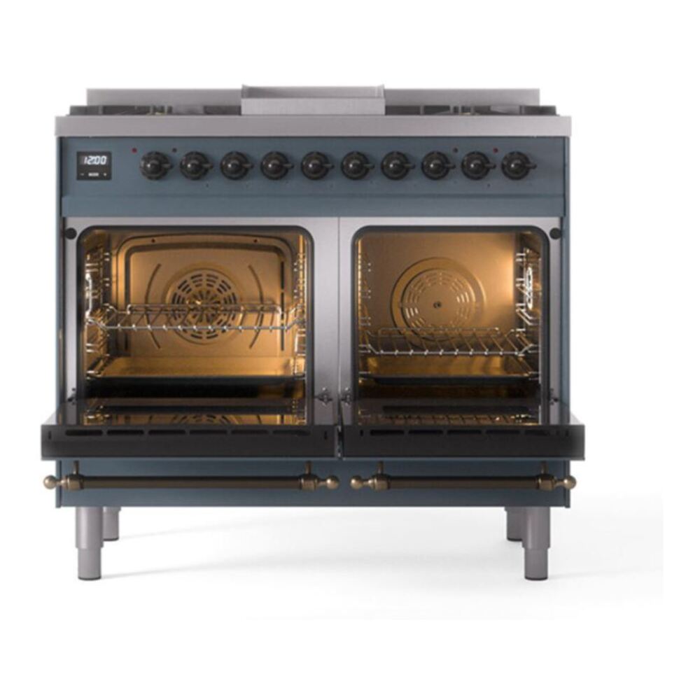 ILVE Nostalgie II 40" Blue Grey Dual Fuel Range with 6 Burners and Griddle Solid Door Natural Gas