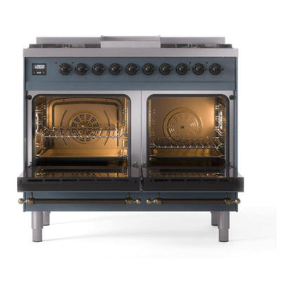 ILVE Nostalgie II 40" Blue Grey Dual Fuel Range with 6 Burners and Griddle Solid Door Natural Gas