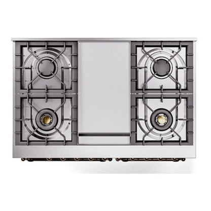 ILVE Nostalgie II 40" Blue Grey Dual Fuel Range with 6 Burners and Griddle Solid Door Natural Gas