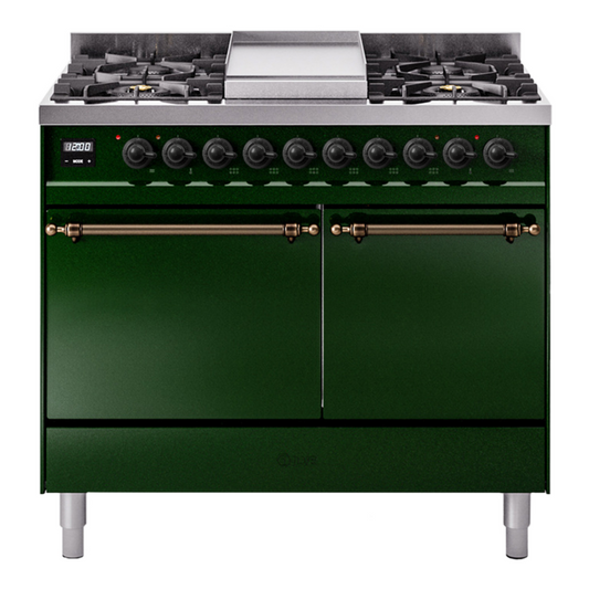 ILVE Nostalgie II 40" Emerald Green Dual Fuel Range with 6 Burners and Griddle Solid Door Natural Gas