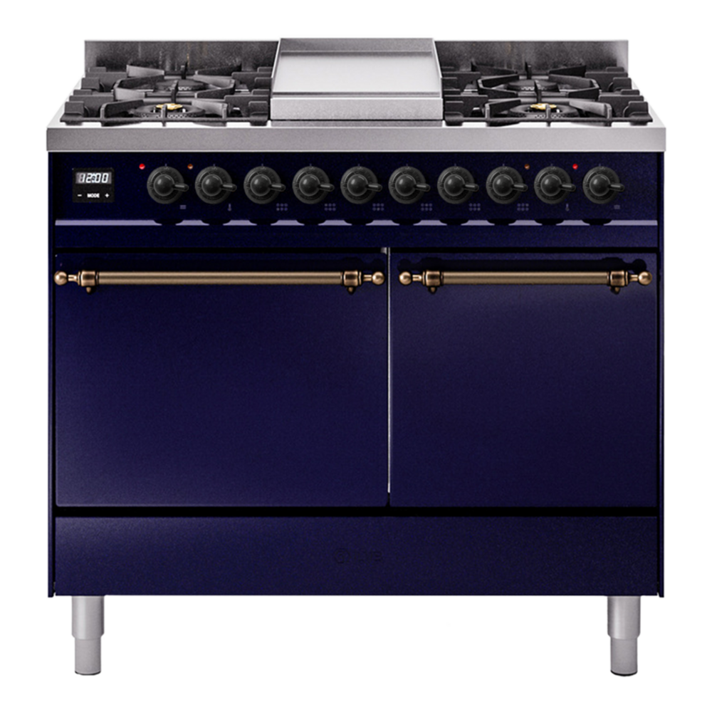 ILVE Nostalgie II 40" Midnight Blue Dual Fuel Range with 6 Burners and Griddle Solid Door Liquid Propane