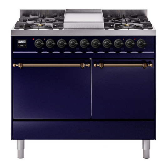 ILVE Nostalgie II 40" Midnight Blue Dual Fuel Range with 6 Burners and Griddle Solid Door Liquid Propane