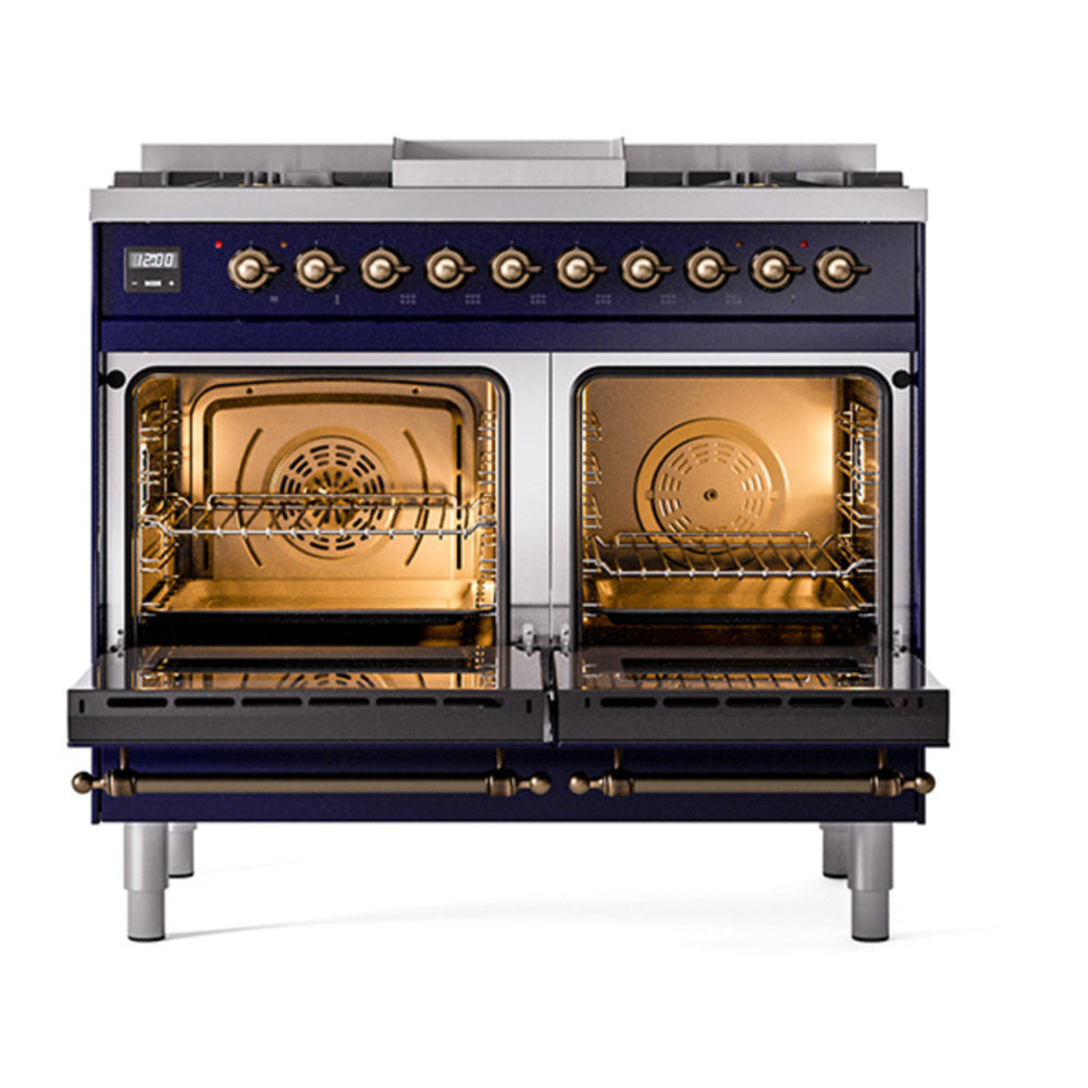 ILVE Nostalgie II 40" Midnight Blue Dual Fuel Range with 6 Burners and Griddle Solid Door Liquid Propane