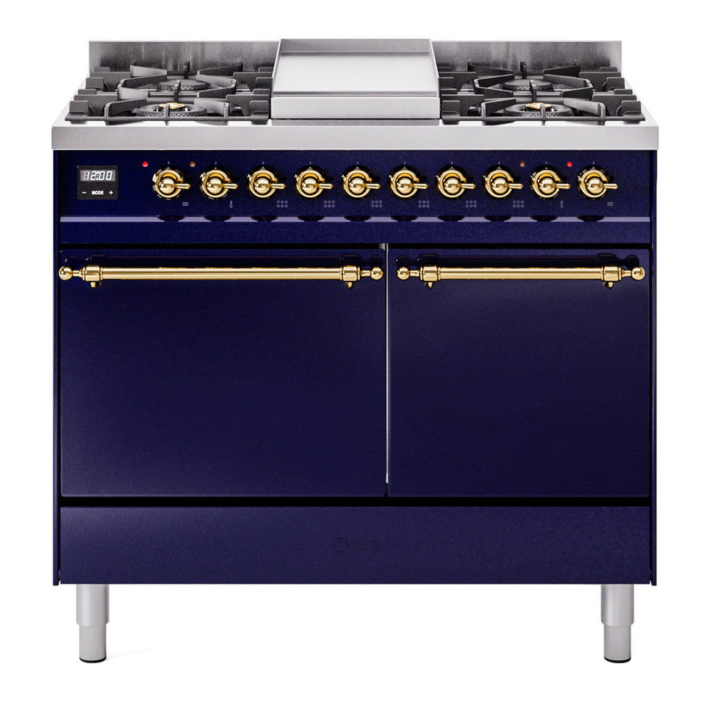 ILVE Nostalgie II 40" Midnight Blue Dual Fuel Range with 6 Burners and Griddle Solid Door Liquid Propane