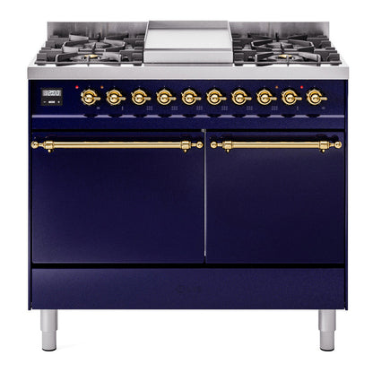 ILVE Nostalgie II 40" Midnight Blue Dual Fuel Range with 6 Burners and Griddle Solid Door Liquid Propane