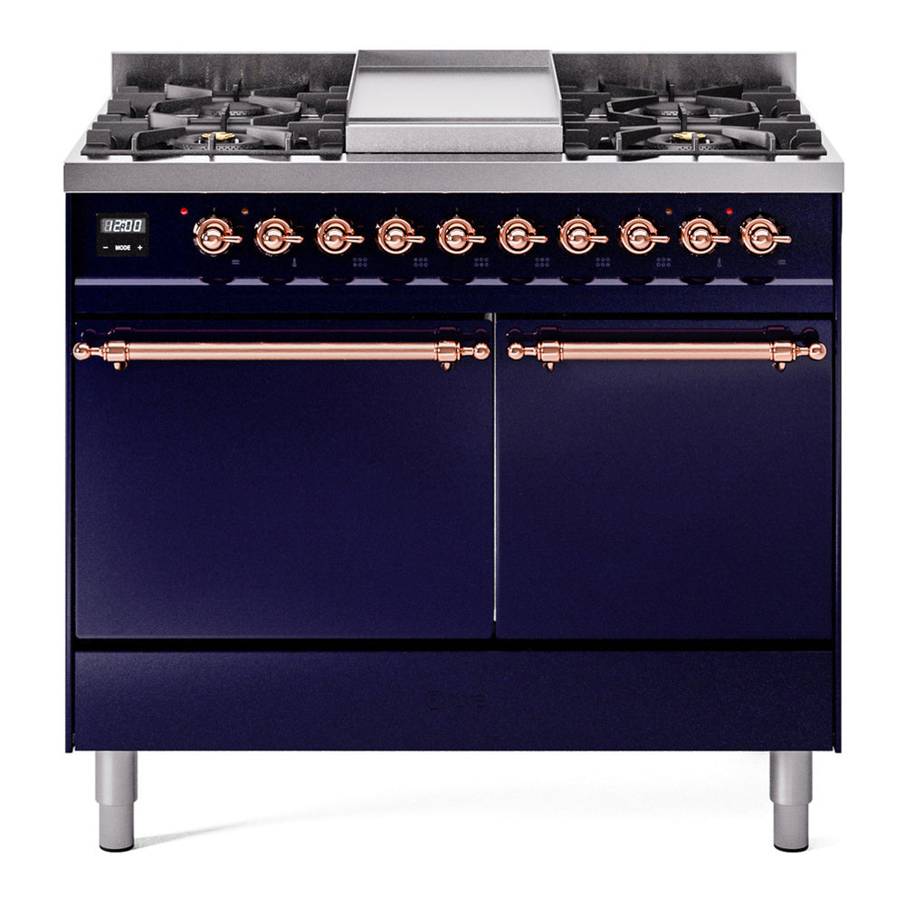 ILVE Nostalgie II 40" Midnight Blue Dual Fuel Range with 6 Burners and Griddle Solid Door Liquid Propane