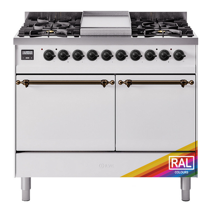ILVE Nostalgie II 40" RAL Dual Fuel Range with 6 Burners and Griddle Solid Door Liquid Propane