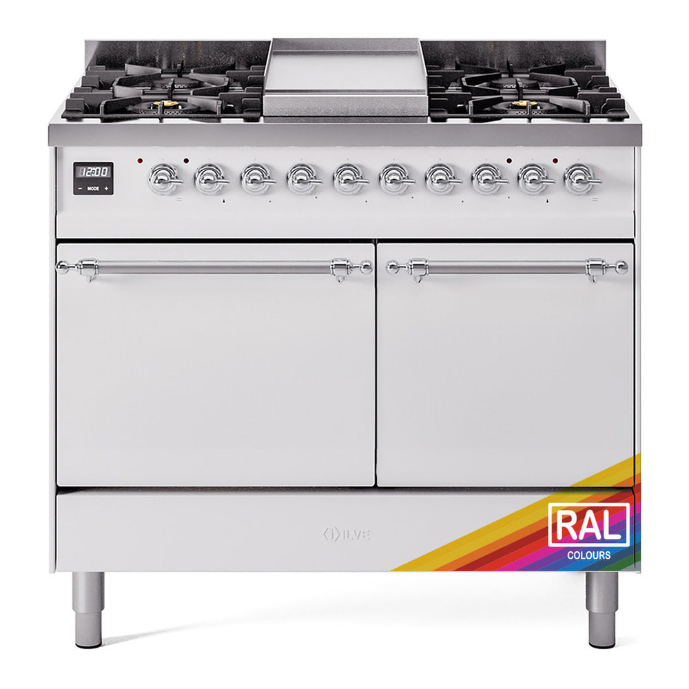 ILVE Nostalgie II 40" RAL Dual Fuel Range with 6 Burners and Griddle Solid Door Liquid Propane