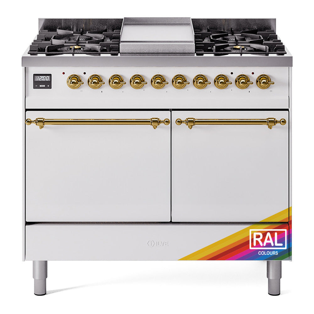 ILVE Nostalgie II 40" RAL Dual Fuel Range with 6 Burners and Griddle Solid Door Liquid Propane