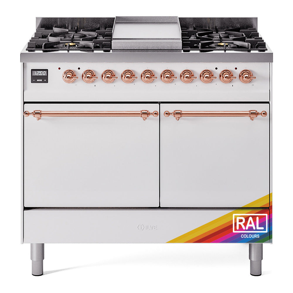 ILVE Nostalgie II 40" RAL Dual Fuel Range with 6 Burners and Griddle Solid Door Liquid Propane