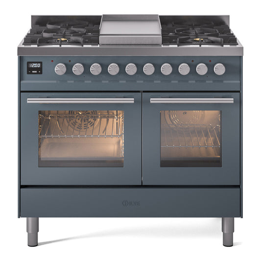 ILVE Professional Plus II 40" Dual Fuel Range with 6 Burners and Griddle Triple Glass Door Liquid Propane