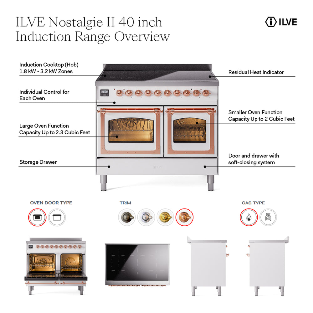 ILVE Nostalgie II 40" Blue Grey Induction Range with 6 Elements Triple Glass Door