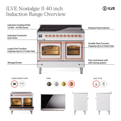 ILVE Nostalgie II 40" Blue Grey Induction Range with 6 Elements Triple Glass Door