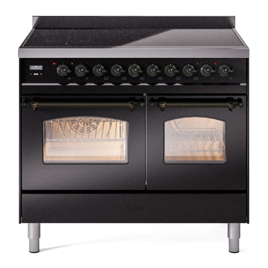 ILVE Nostalgie II 40" Glossy Black Induction Range with 6 Elements Triple Glass Door