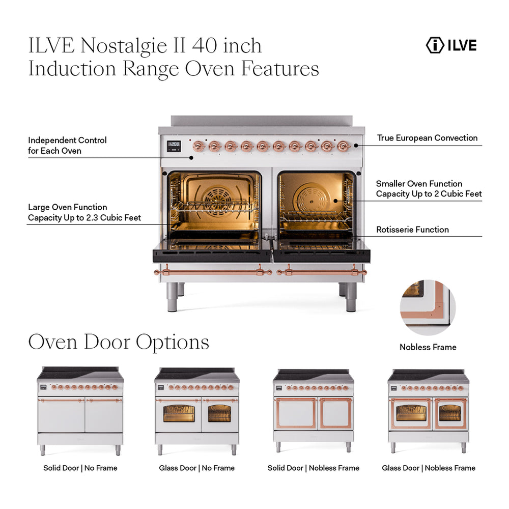 ILVE Nostalgie II 40" Antique White Induction Range with 6 Elements Solid Door