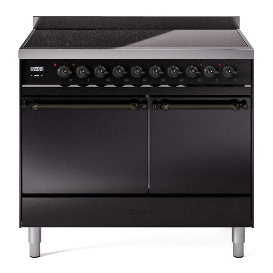 ILVE Nostalgie II 40" Glossy Black Induction Range with 6 Elements Solid Door