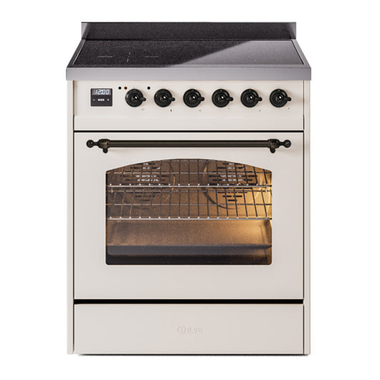 ILVE Nostalgie II 30" Antique White Induction Range with 4 Elements Triple Glass Door