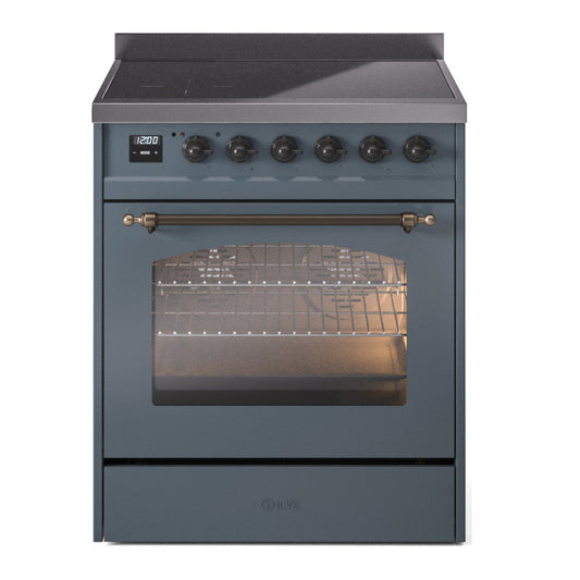 ILVE Nostalgie II 30" Blue Grey Induction Range with 4 Elements Triple Glass Door