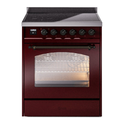 ILVE Nostalgie II 30" Burgundy Induction Range with 4 Elements Triple Glass Door