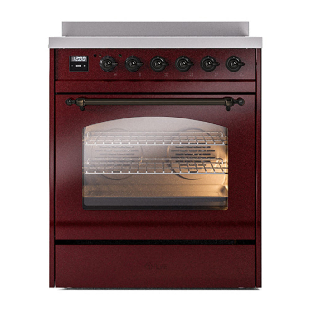 ILVE Nostalgie II 30" Burgundy Induction Range with 4 Elements Triple Glass Door