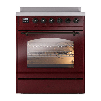 ILVE Nostalgie II 30" Burgundy Induction Range with 4 Elements Triple Glass Door