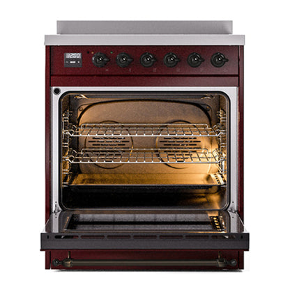 ILVE Nostalgie II 30" Burgundy Induction Range with 4 Elements Triple Glass Door