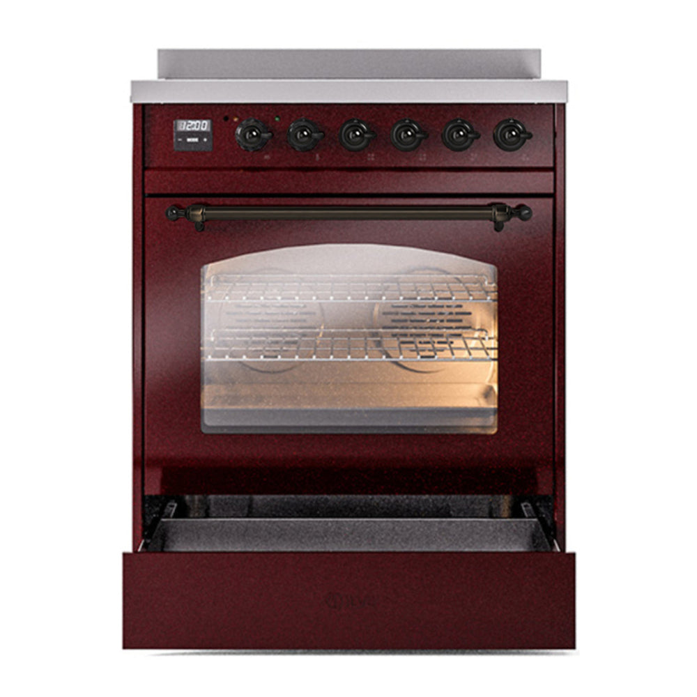 ILVE Nostalgie II 30" Burgundy Induction Range with 4 Elements Triple Glass Door