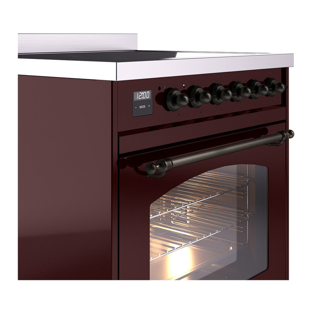 ILVE Nostalgie II 30" Burgundy Induction Range with 4 Elements Triple Glass Door
