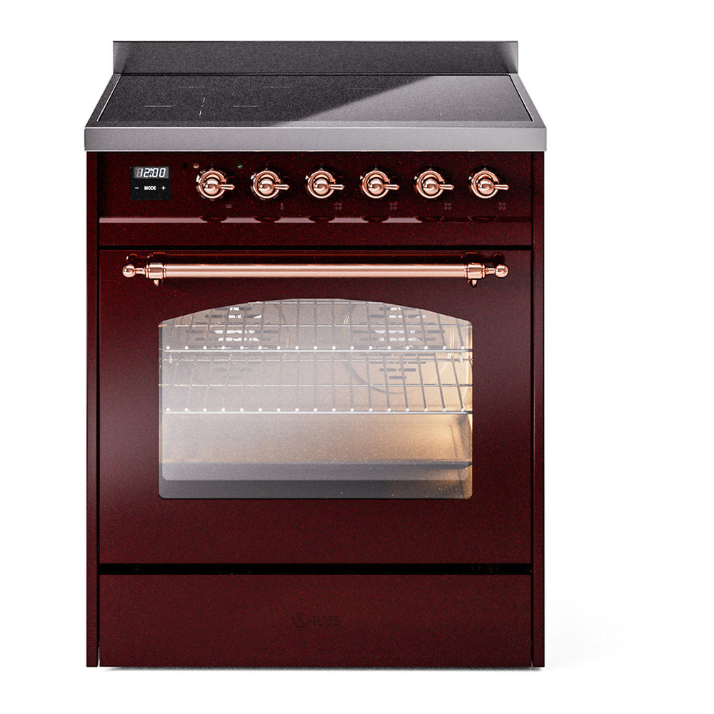 ILVE Nostalgie II 30" Burgundy Induction Range with 4 Elements Triple Glass Door