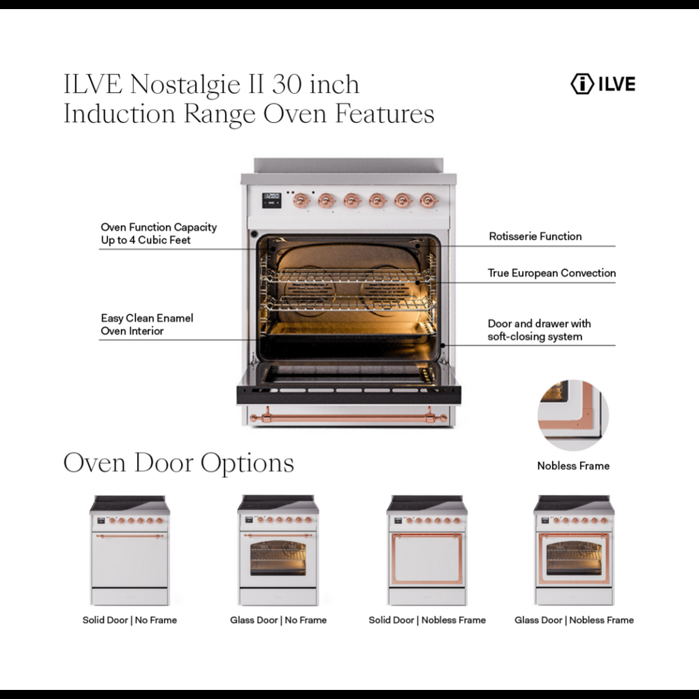 ILVE Nostalgie II 30" Midnight Blue Induction Range with 4 Elements Triple Glass Door