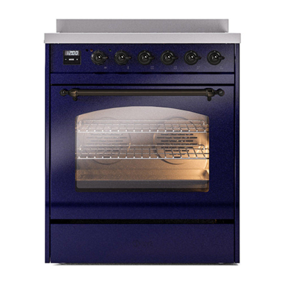 ILVE Nostalgie II 30" Midnight Blue Induction Range with 4 Elements Triple Glass Door