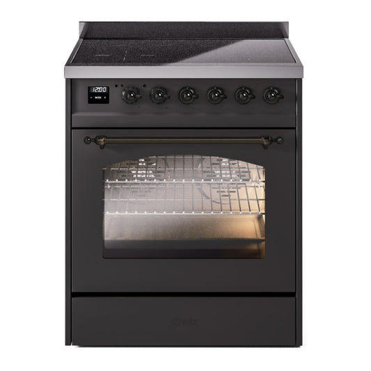 ILVE Nostalgie II 30" Graphite Matte Induction Range with 4 Elements Triple Glass Door