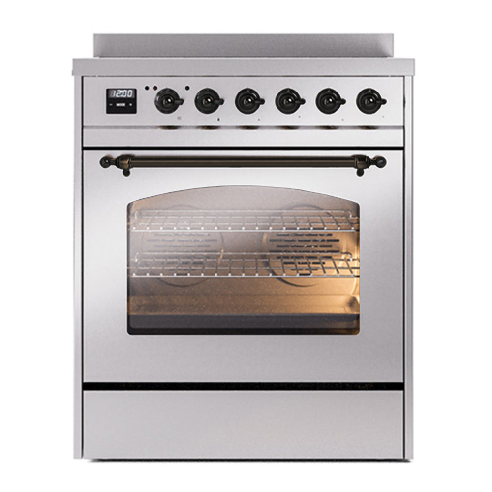 ILVE Nostalgie II 30" Stainless Steel Induction Range with 4 Elements Triple Glass Door