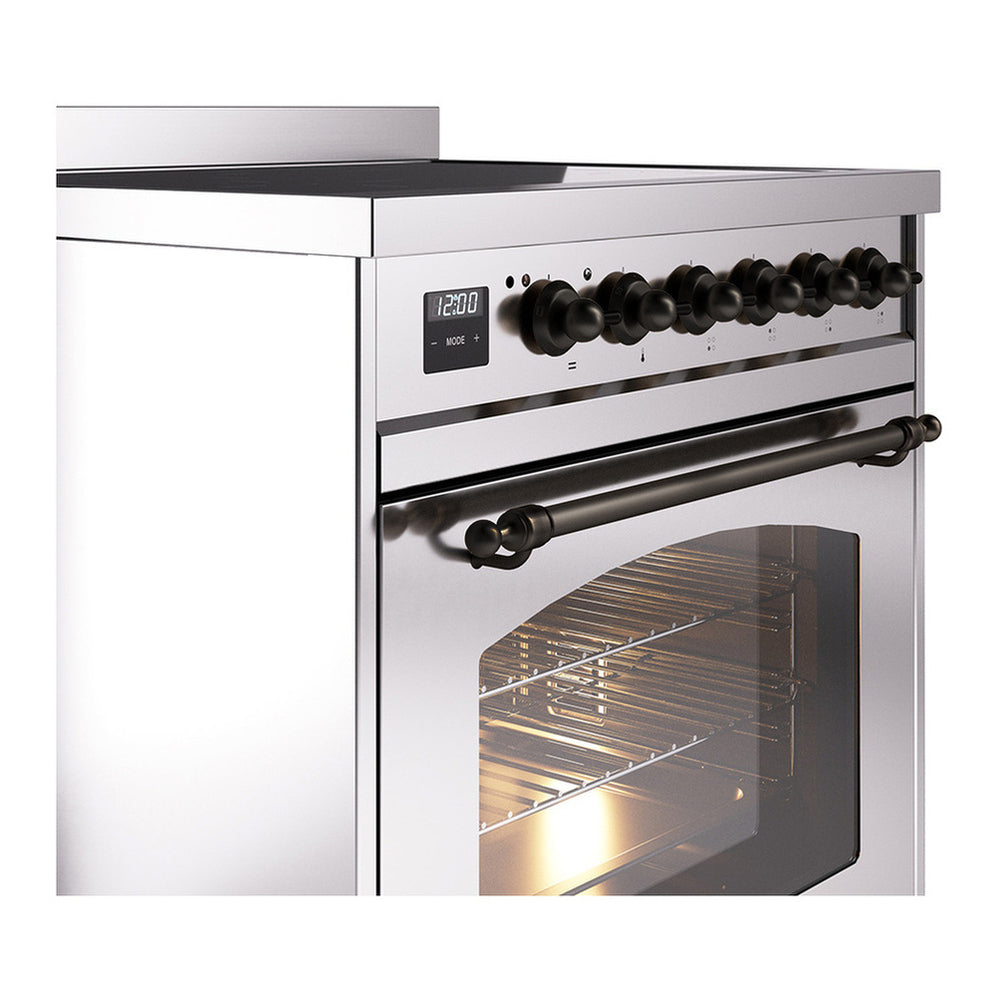 ILVE Nostalgie II 30" Stainless Steel Induction Range with 4 Elements Triple Glass Door
