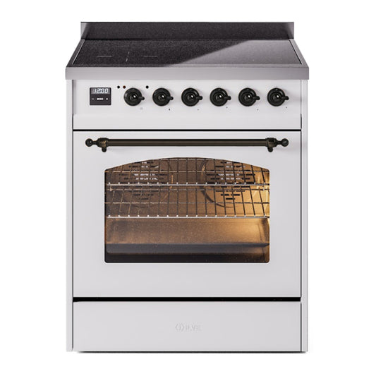 ILVE Nostalgie II 30" White Induction Range with 4 Elements Triple Glass Door