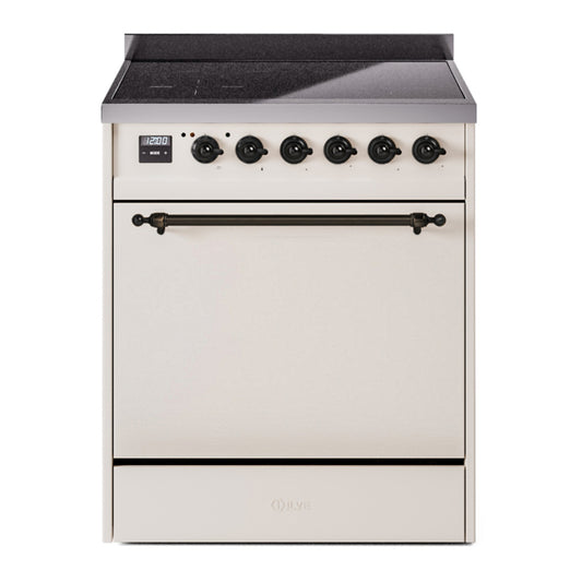 ILVE Nostalgie II 30" Antique White Induction Range with 4 Elements Solid Door