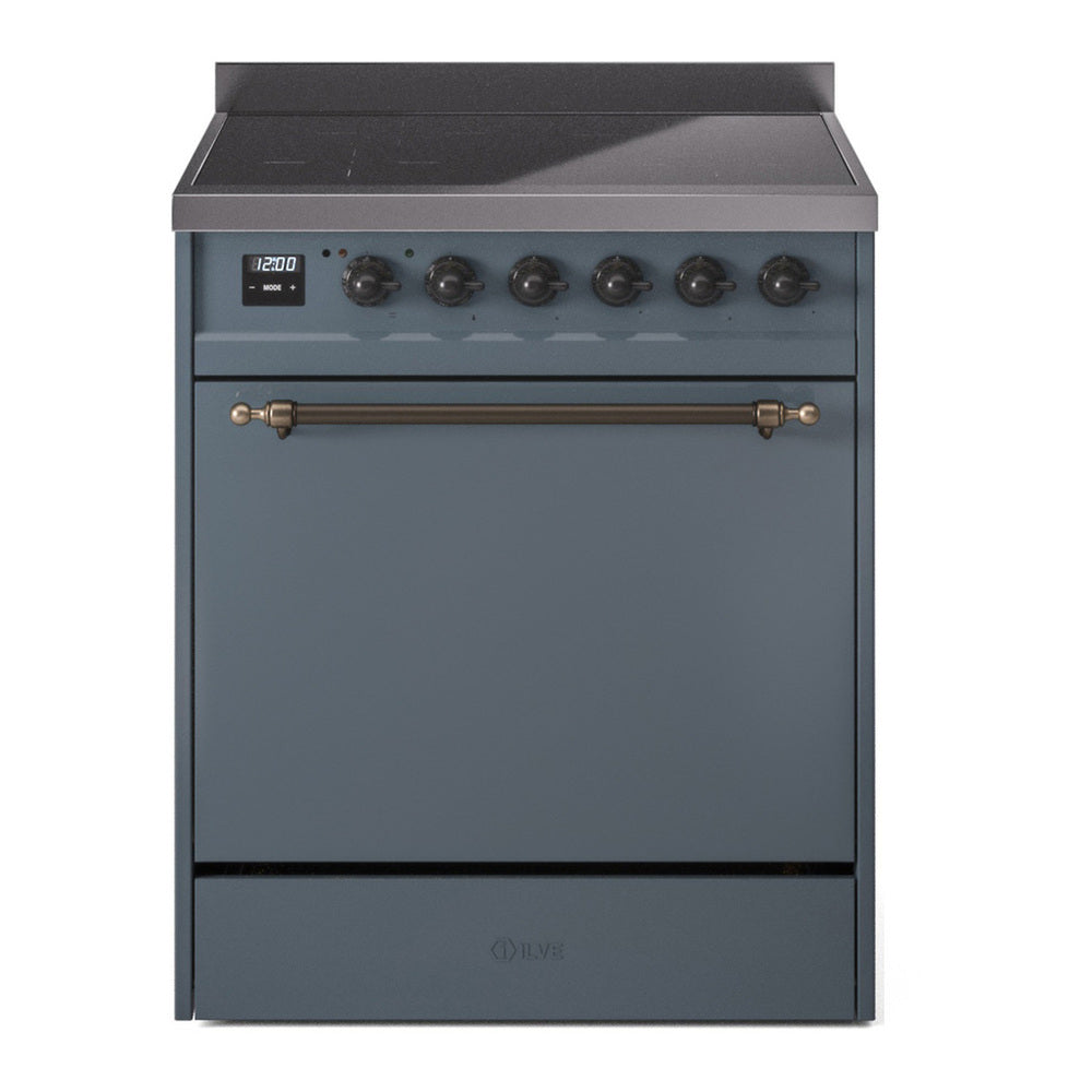 ILVE Nostalgie II 30" Blue Grey Induction Range with 4 Elements Solid Door