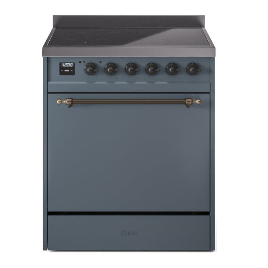 ILVE Nostalgie II 30" Blue Grey Induction Range with 4 Elements Solid Door