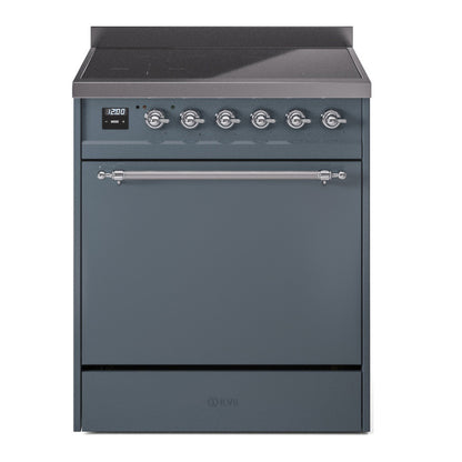 ILVE Nostalgie II 30" Blue Grey Induction Range with 4 Elements Solid Door