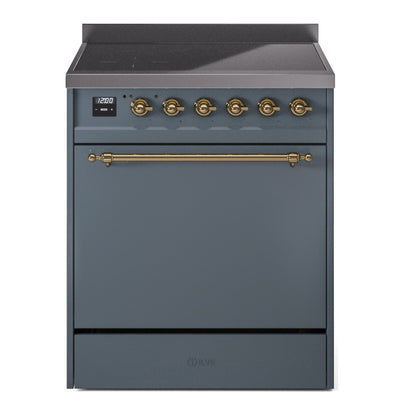 ILVE Nostalgie II 30" Blue Grey Induction Range with 4 Elements Solid Door