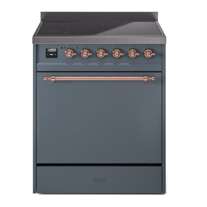 ILVE Nostalgie II 30" Blue Grey Induction Range with 4 Elements Solid Door