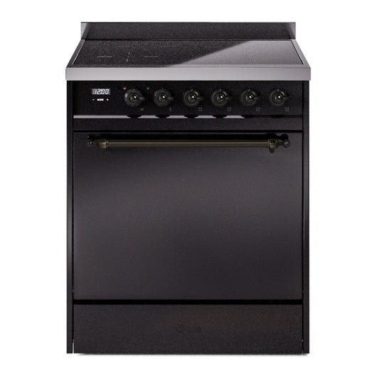 ILVE Nostalgie II 30" Glossy Black Induction Range with 4 Elements Solid Door