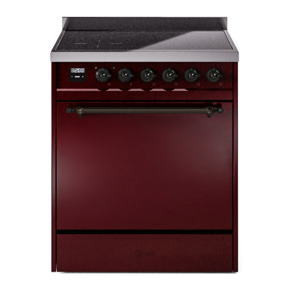 ILVE Nostalgie II 30" Burgundy Induction Range with 4 Elements Solid Door