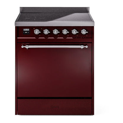 ILVE Nostalgie II 30" Burgundy Induction Range with 4 Elements Solid Door