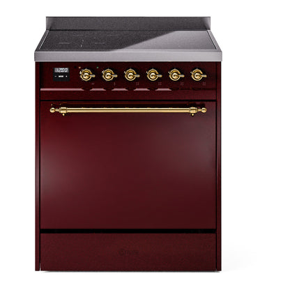 ILVE Nostalgie II 30" Burgundy Induction Range with 4 Elements Solid Door