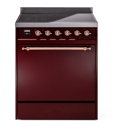 ILVE Nostalgie II 30" Burgundy Induction Range with 4 Elements Solid Door