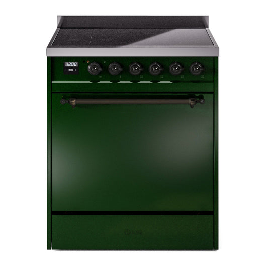 ILVE Nostalgie II 30" Emerald Green Induction Range with 4 Elements Solid Door