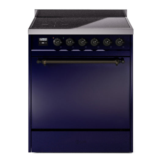 ILVE Nostalgie II 30" Midnight Blue Induction Range with 4 Elements Solid Door