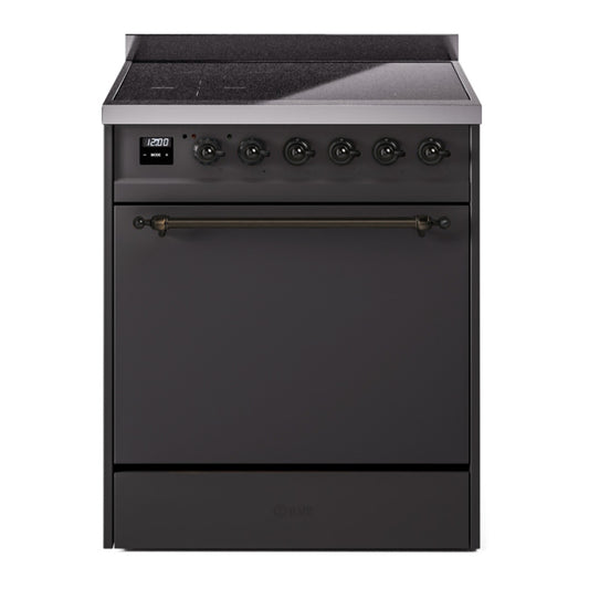 ILVE Nostalgie II 30" Graphite Matte Induction Range with 4 Elements Solid Door
